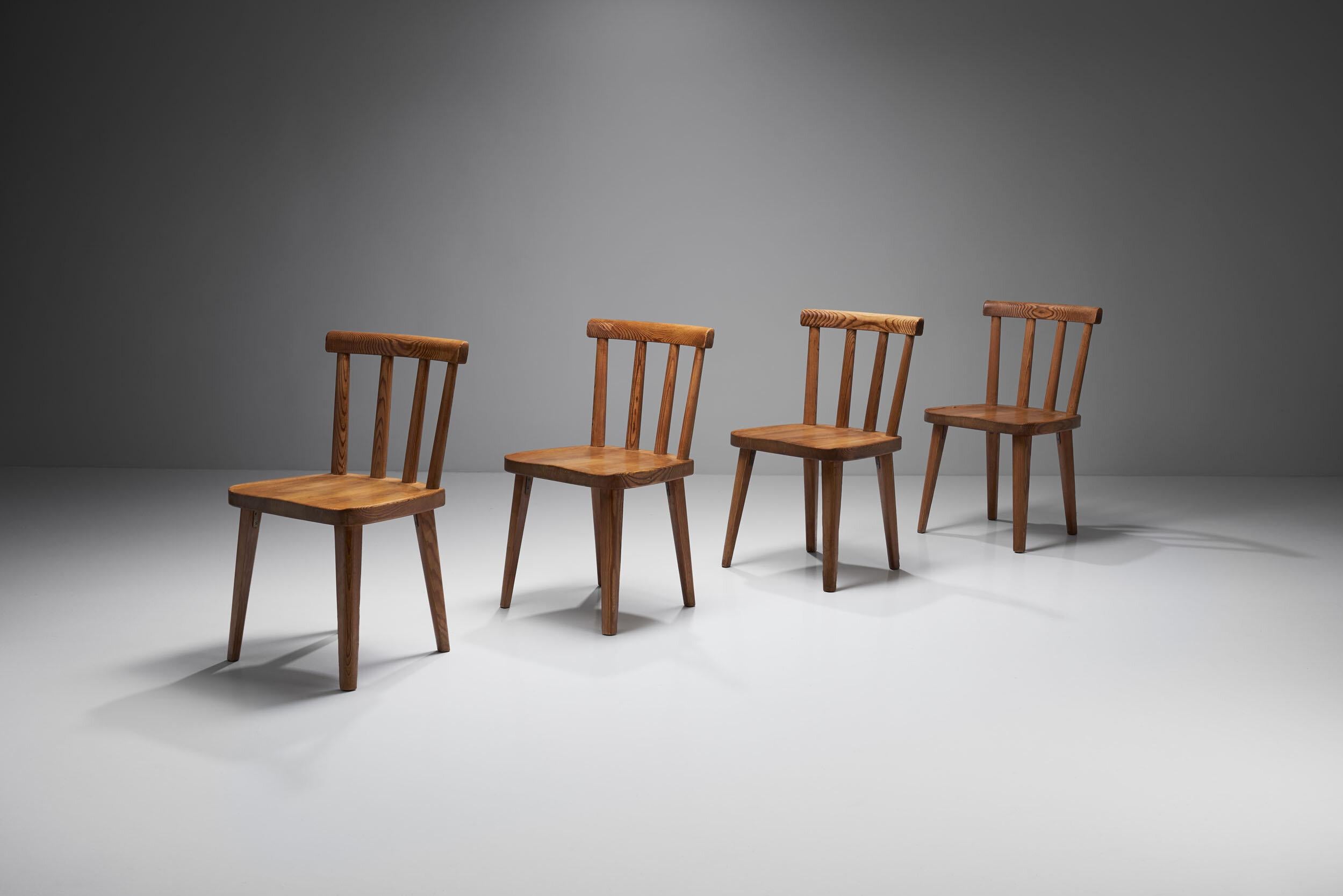 Pine Four Axel Einar Hjorth Utö Chairs, Sweden, 1930s