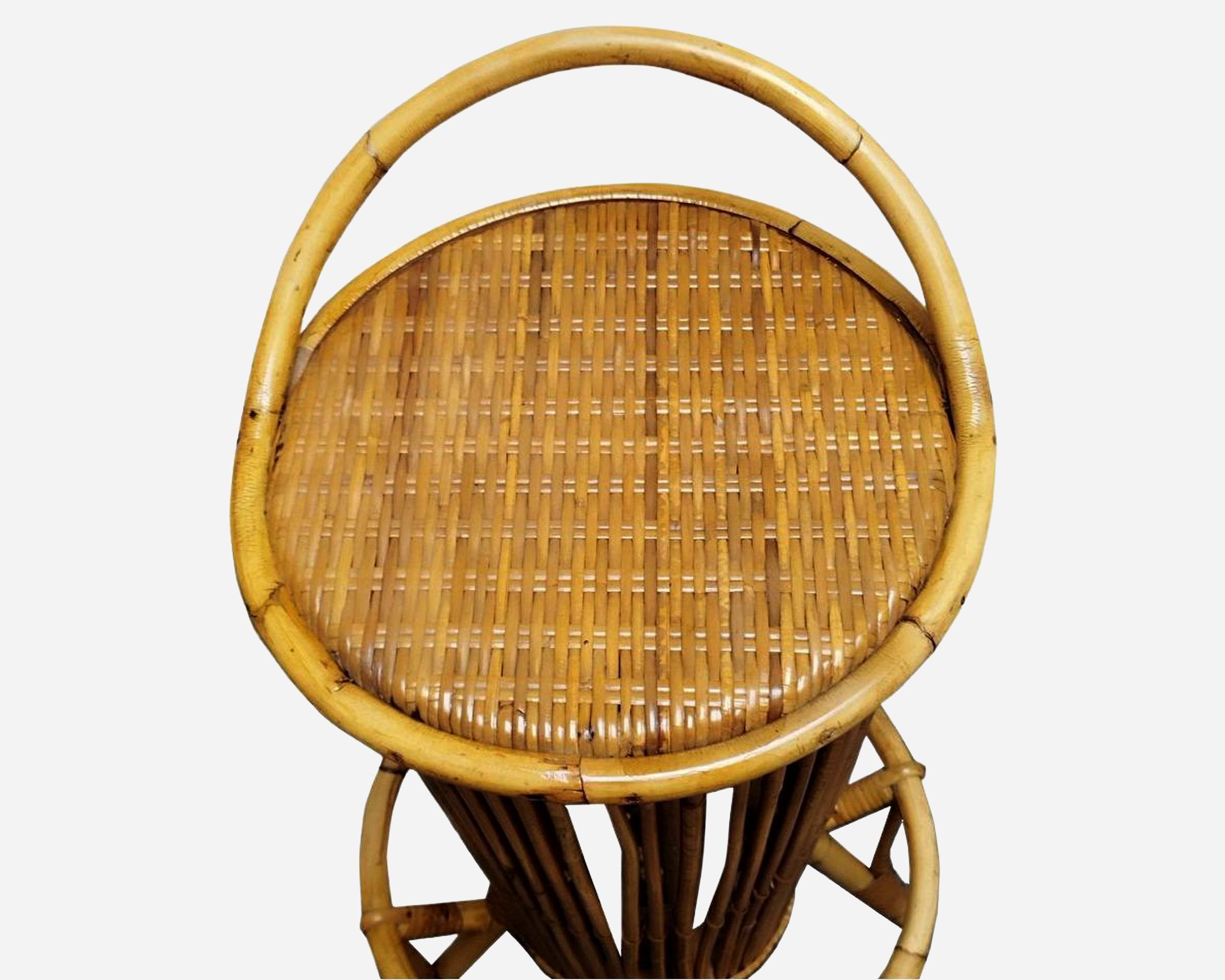 Woven Four bamboo and rattan bar stools, Italy, circa 1960 For Sale
