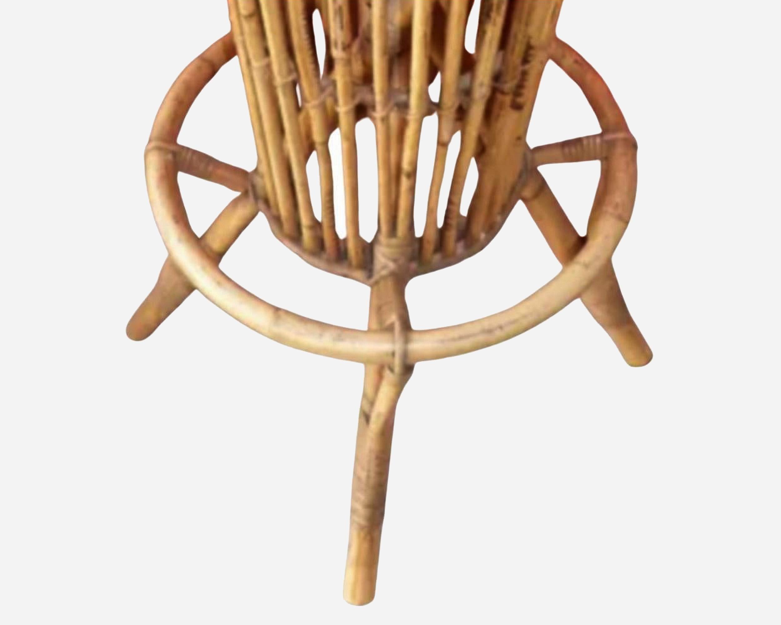 Mid-20th Century Four bamboo and rattan bar stools, Italy, circa 1960 For Sale