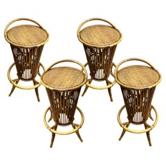 Four bamboo and rattan bar stools, Italy, circa 1960