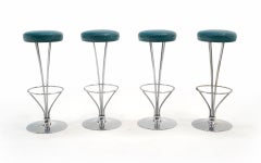 Four Barstools with Blue Leather Seats by Piet Hein for Fritz Hansen