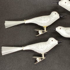 Four Beautiful Glass Bird Christmas Tree Clip-On Ornament, Vintage German, 1950s