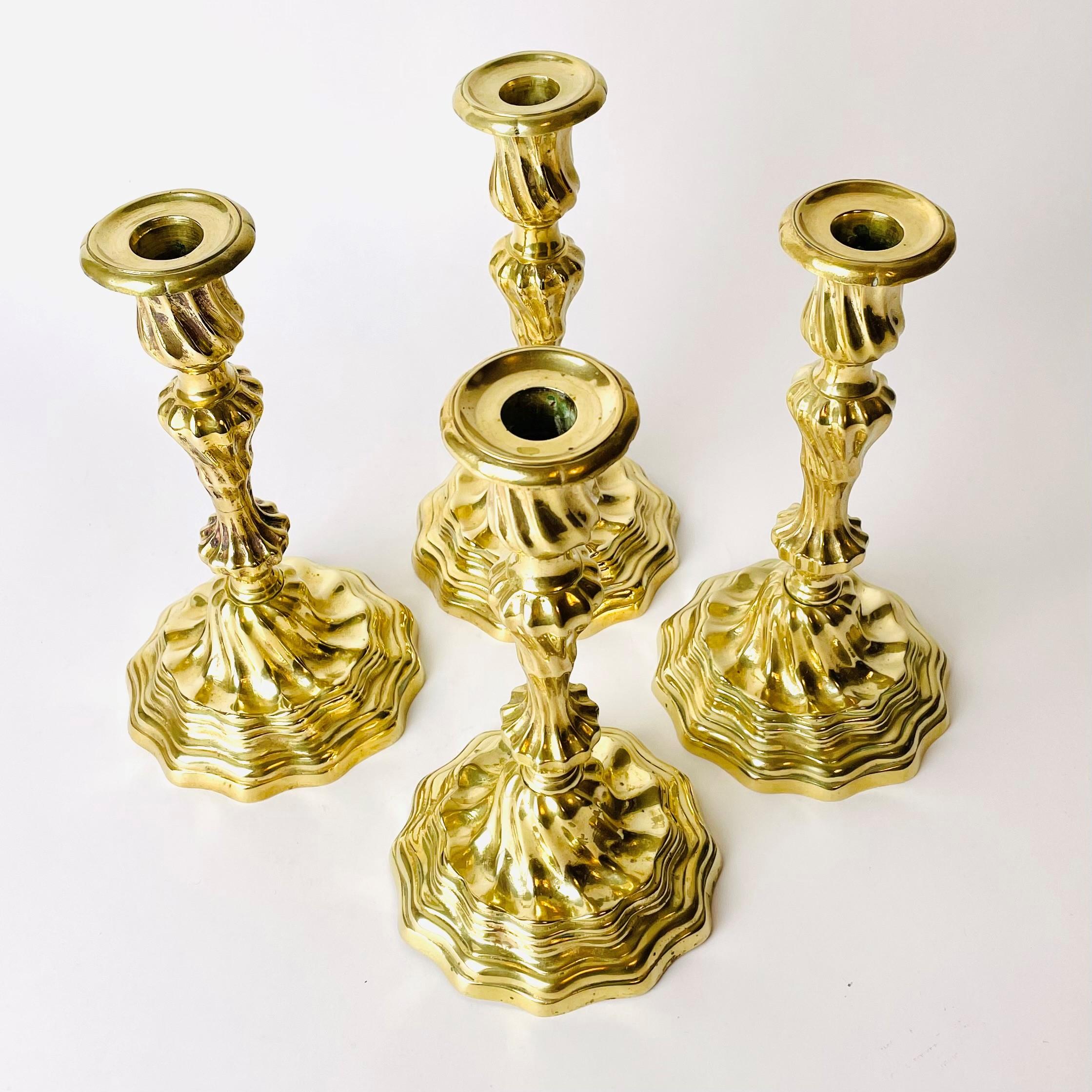 French Four Beautiful Louis XV-Candlesticks in Gilded Bronze from Banque De France For Sale