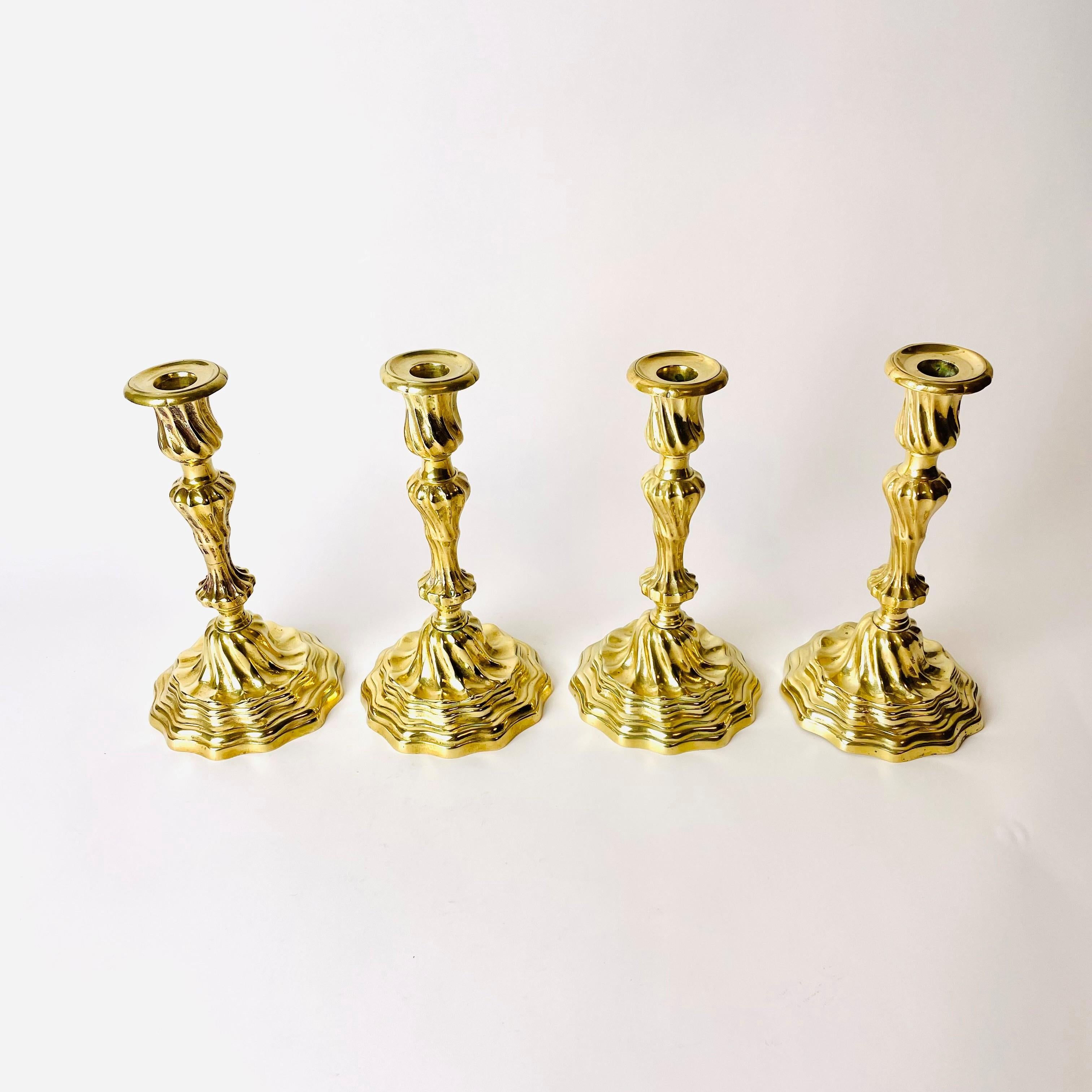 Cast Four Beautiful Louis XV-Candlesticks in Gilded Bronze from Banque De France For Sale