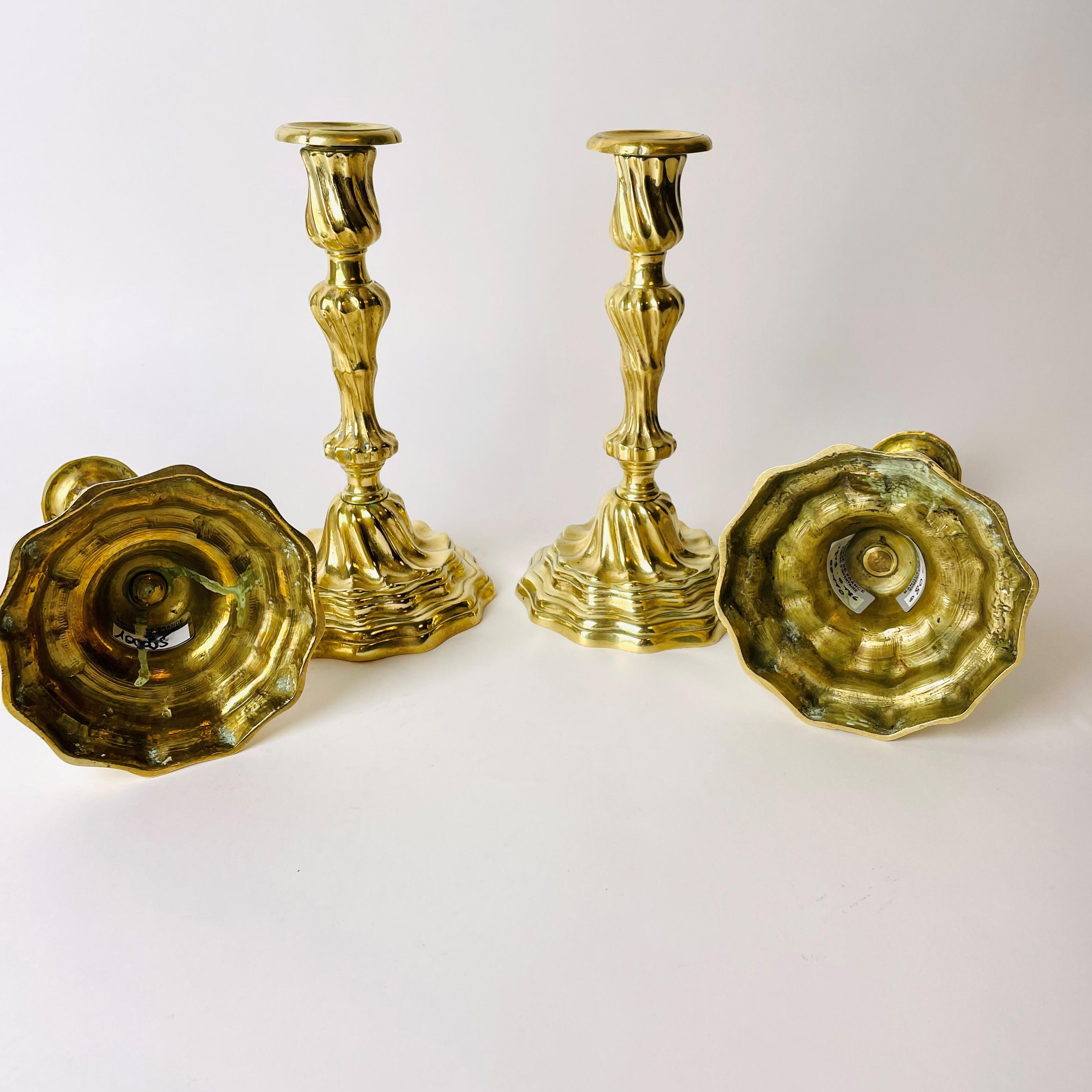 Gold Four Beautiful Louis XV-Candlesticks in Gilded Bronze from Banque De France For Sale