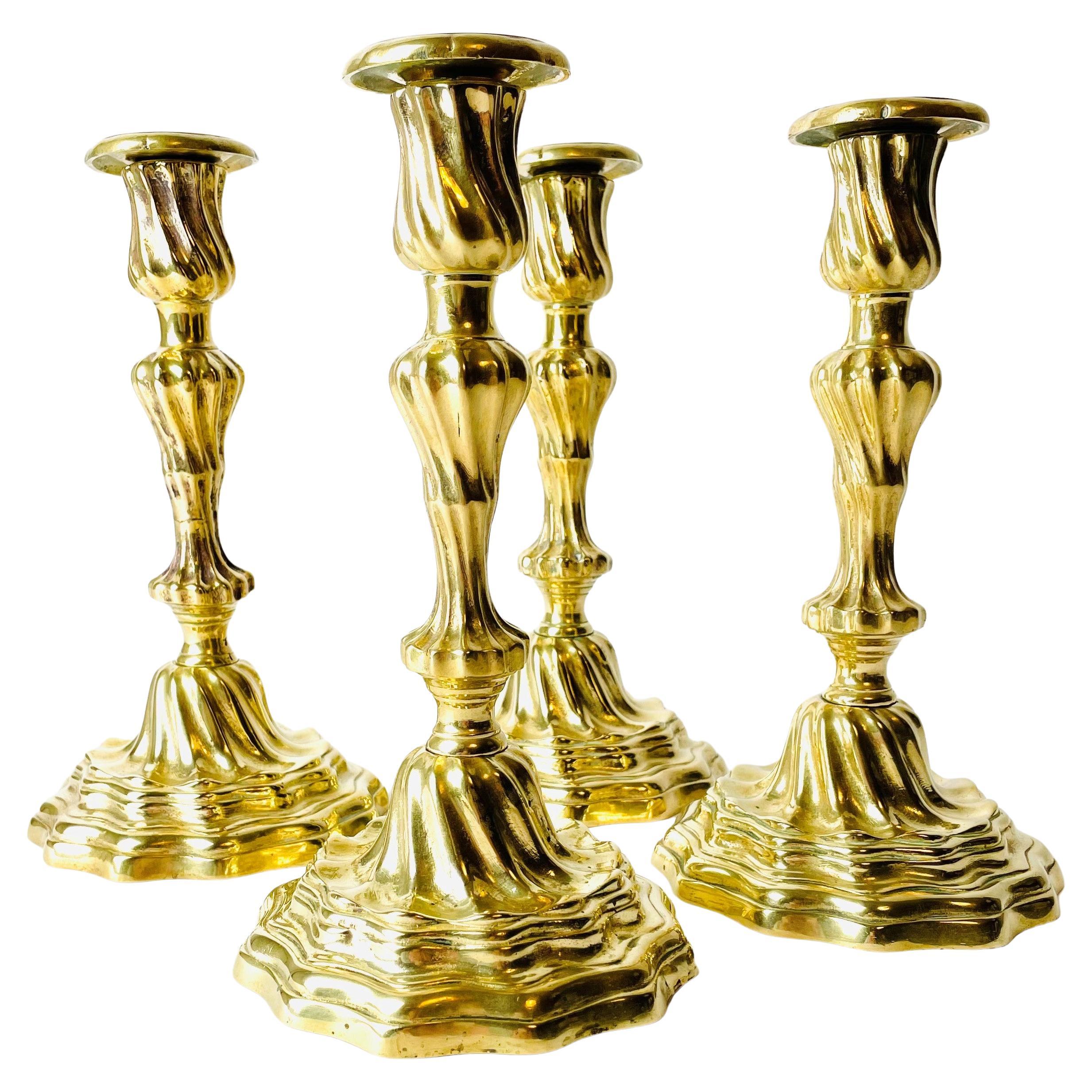 Four Beautiful Louis XV-Candlesticks in Gilded Bronze from Banque De France