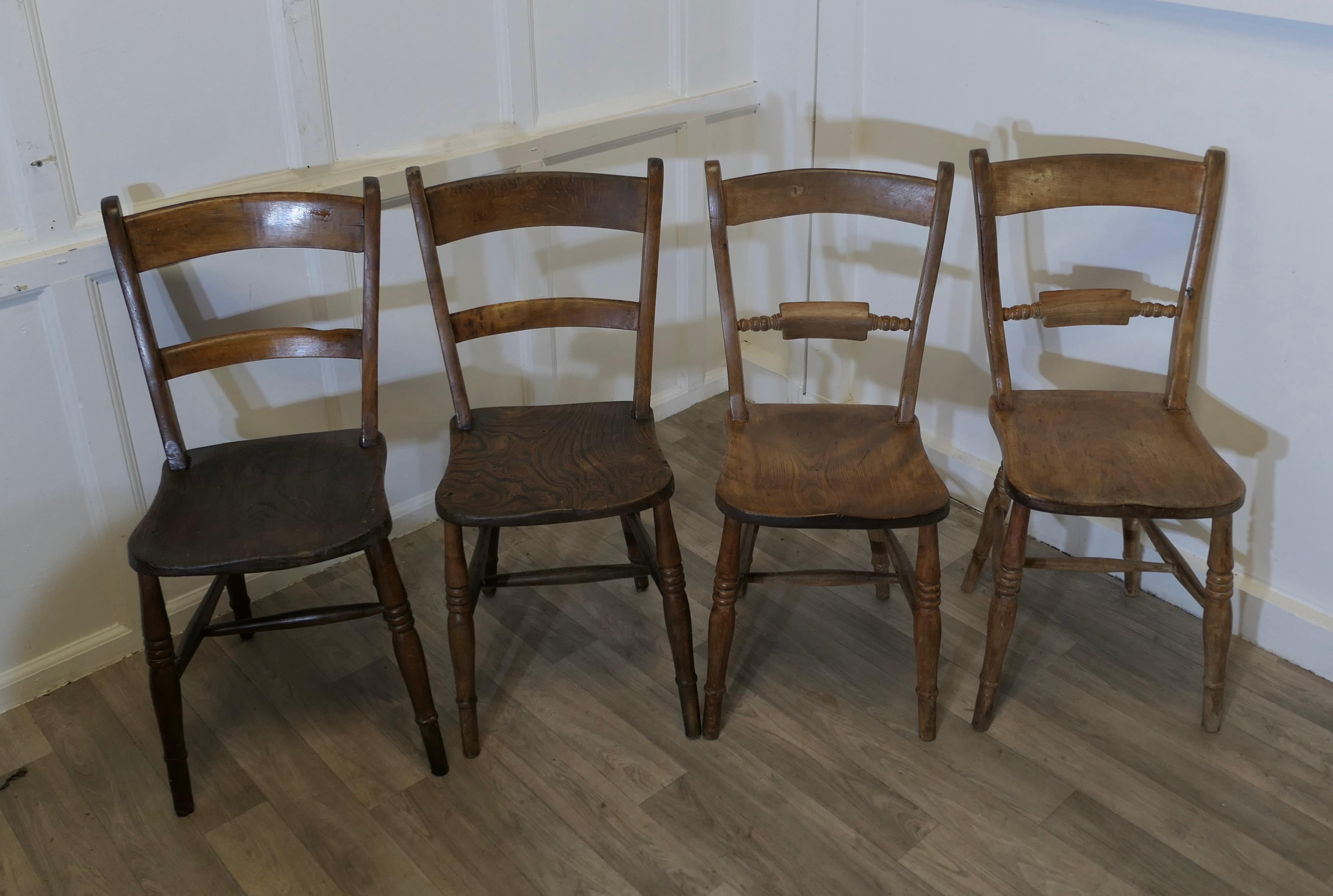 Two Beech and Elm Bar Back Kitchen  Chairs
 
These are good quality chairs, the joints are all good, there is no woodworm or wobbling, the wood has a natural patination developed over the years just as you would expect to find  
The chairs are 32”
