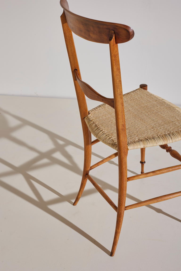 Caning Four Beech Campanino Chairs by Zunino E Rivarola Chiavari, New Woven Cane For Sale