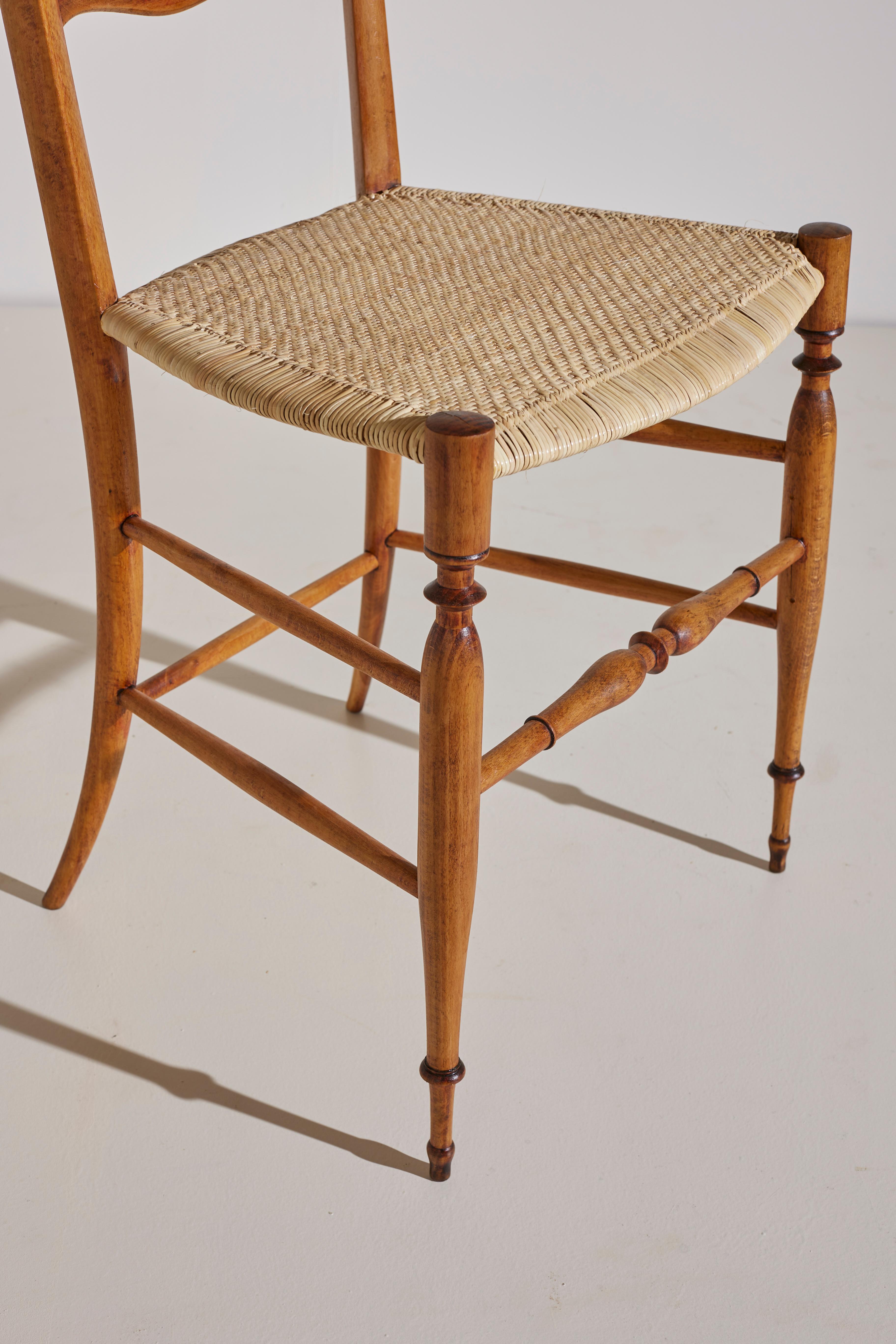 Mid-20th Century Four Beech Campanino Chairs by Zunino E Rivarola Chiavari, New Woven Cane