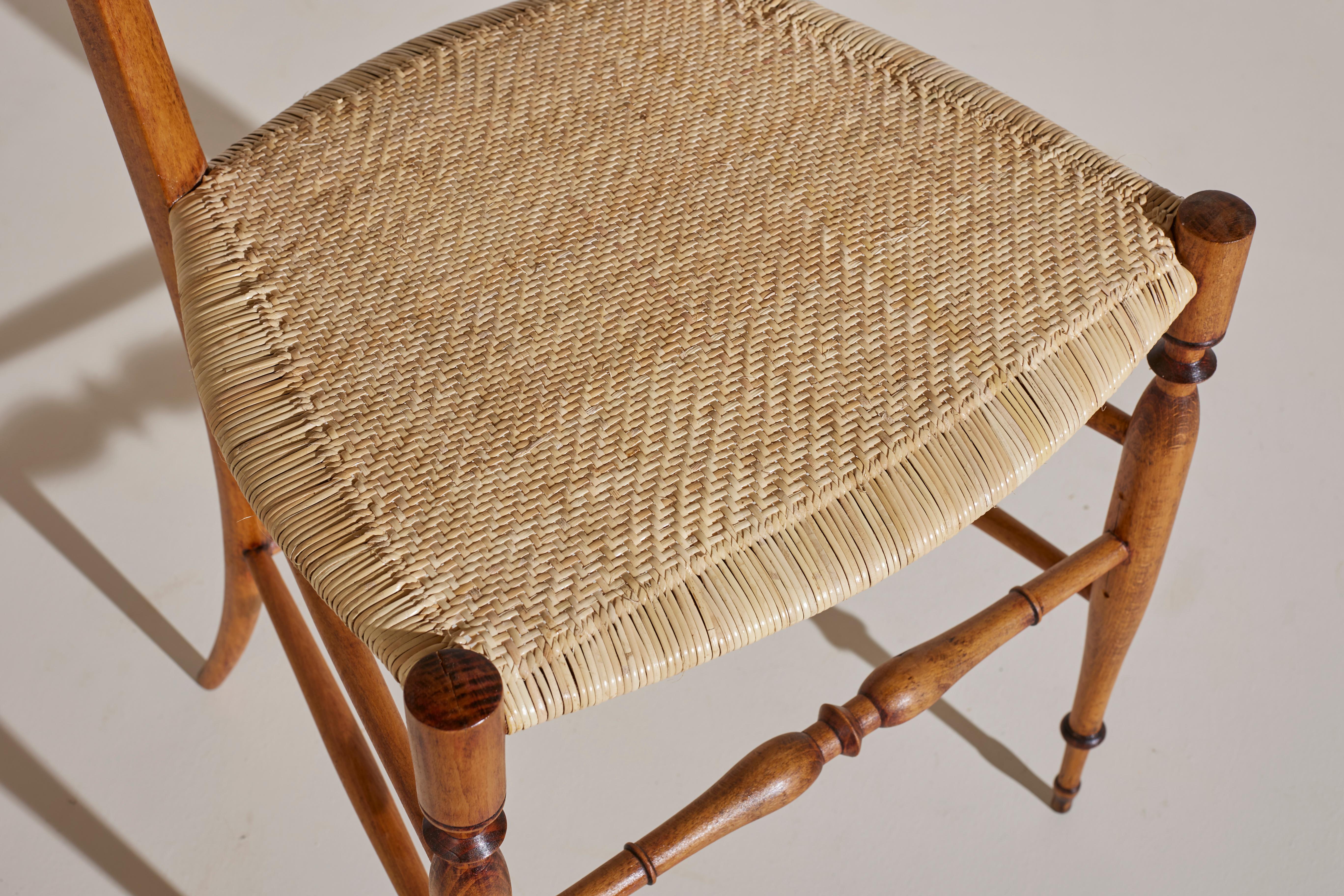 Four Beech Campanino Chairs by Zunino E Rivarola Chiavari, New Woven Cane 2