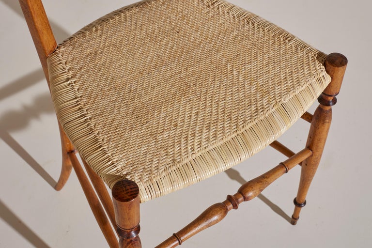 Four Beech Campanino Chairs by Zunino E Rivarola Chiavari, New Woven Cane For Sale 2