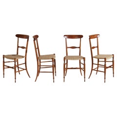 Quatre chaises Campanino en hêtre de Zunino E Rivarola Chiavari, Canne tissée neuve