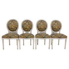 Four Beech Dining Chairs Louis XVI Style French, circa 1920