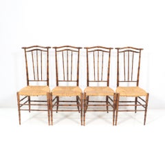 Four Beech Mid-Century Modern Faux Bamboo High Back Dining Room Chairs, 1970s