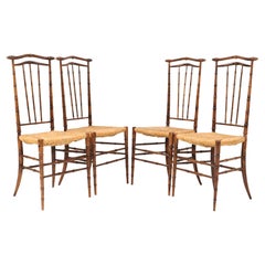 Four Beech Mid-Century Modern Faux Bamboo High Back Dining Room Chairs, 1970s