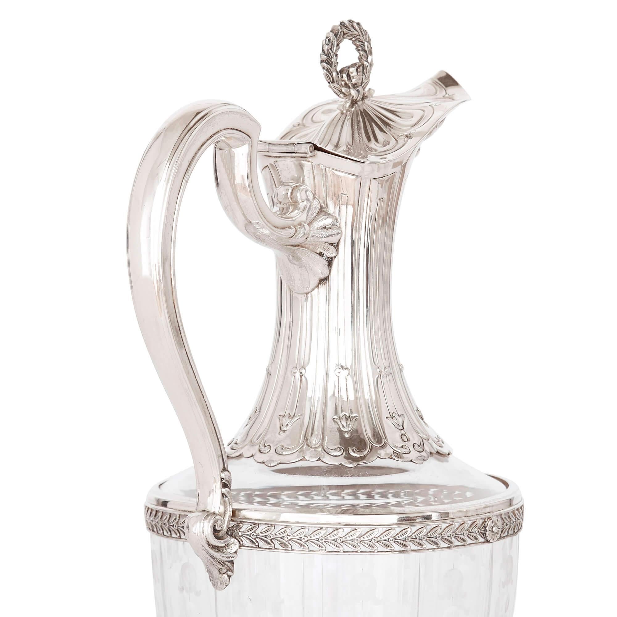 Four Belle Époque Silver and Glass Decanters by Beunke 1