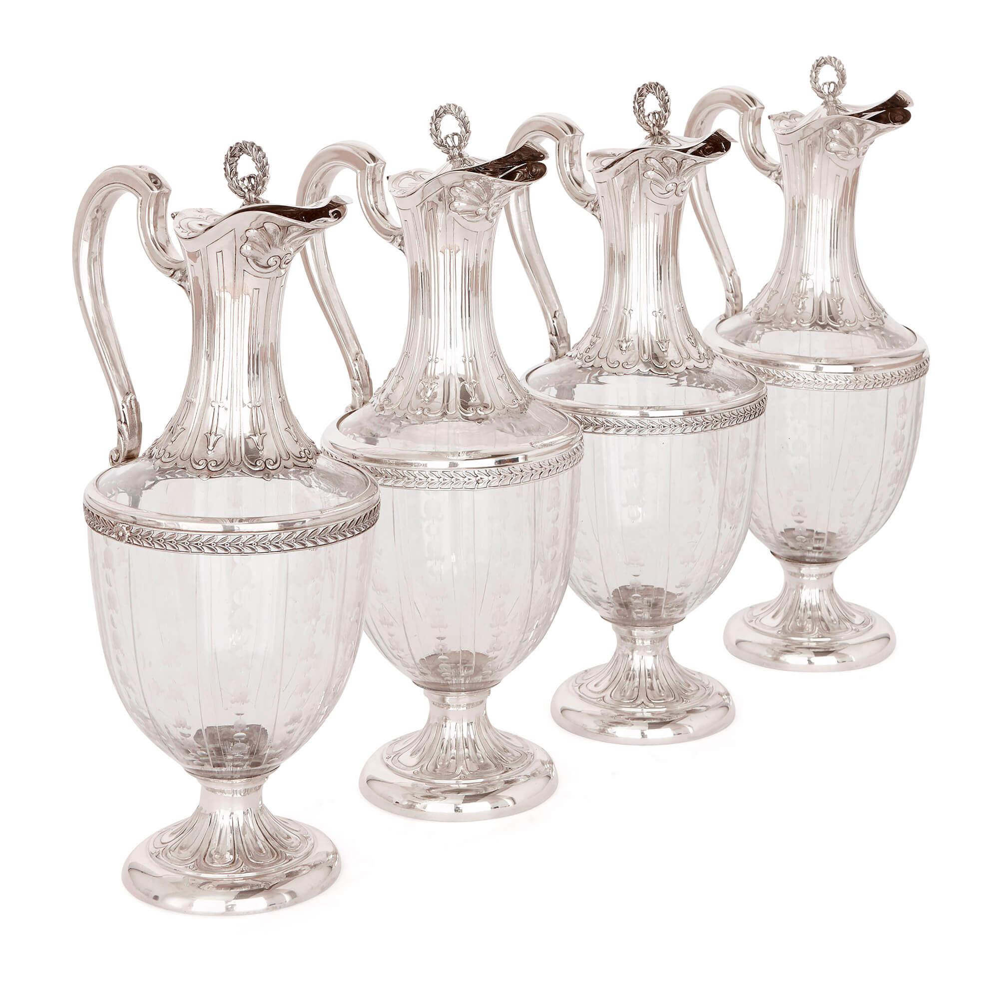 Four Belle Époque Silver and Glass Decanters by Beunke