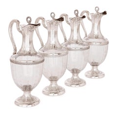 Antique Four Belle Époque Silver and Glass Decanters by Beunke