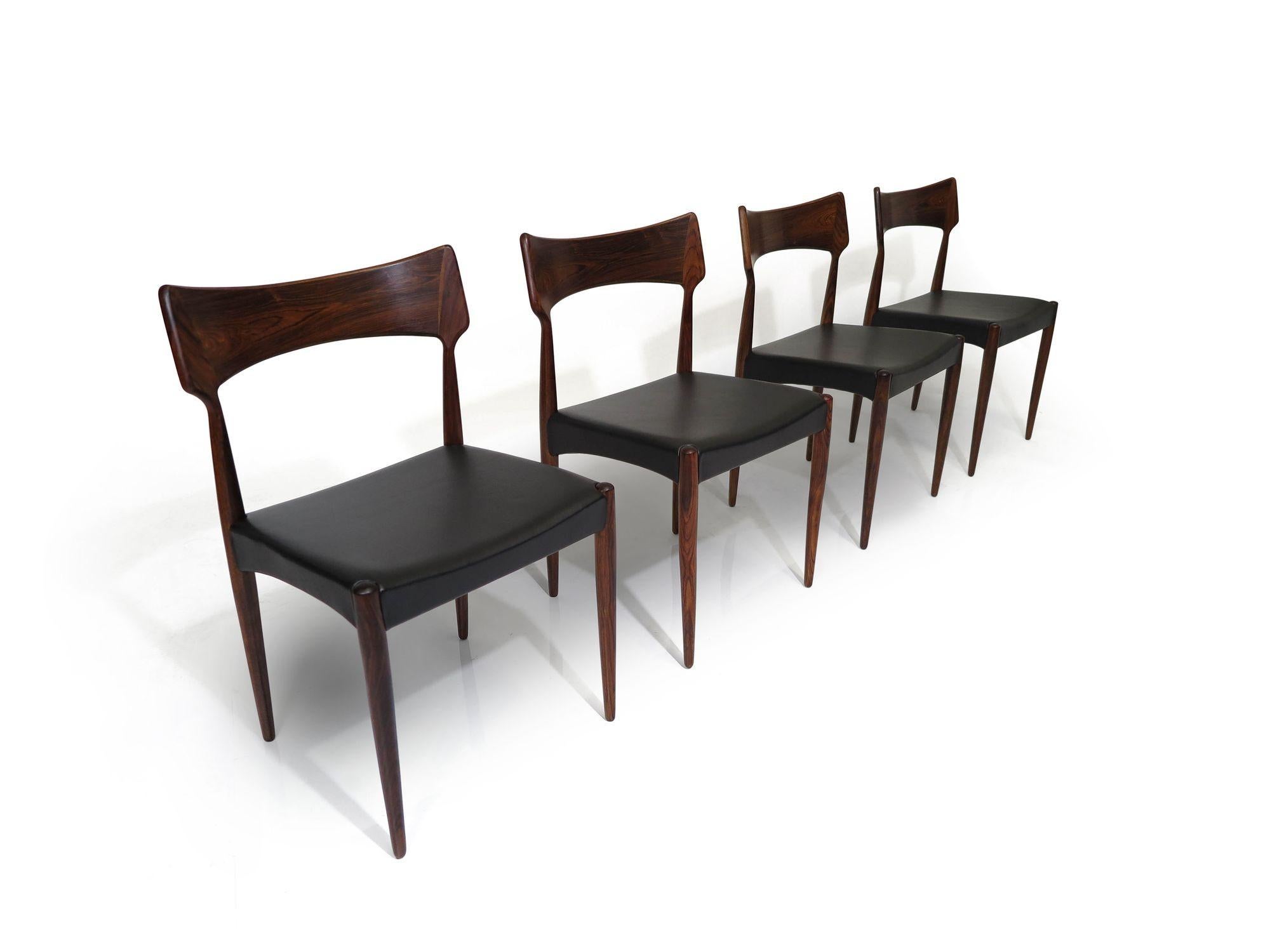 Scandinavian Modern Four Bernhart Pedersen Danish Rosewood Dining Chairs For Sale