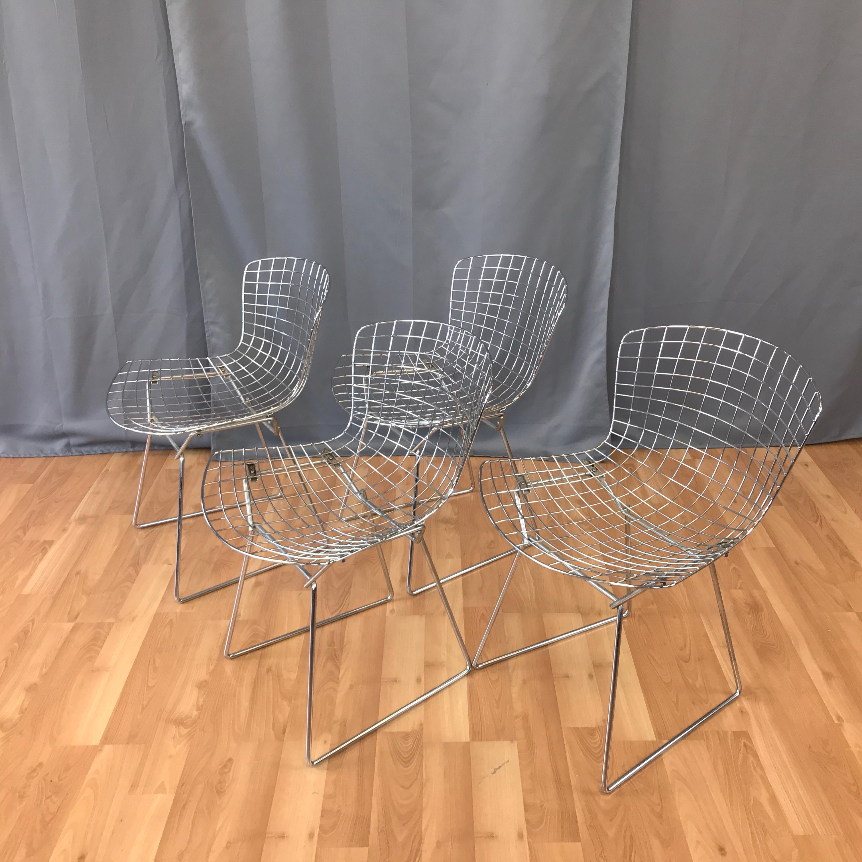 A set of four Bertoia chrome side chair for Knoll.
This design was the result of Bertoia's sculpture studies in bending metal rods... their a Classic of Mid-Century Modern design.
These are circa 1980s made.