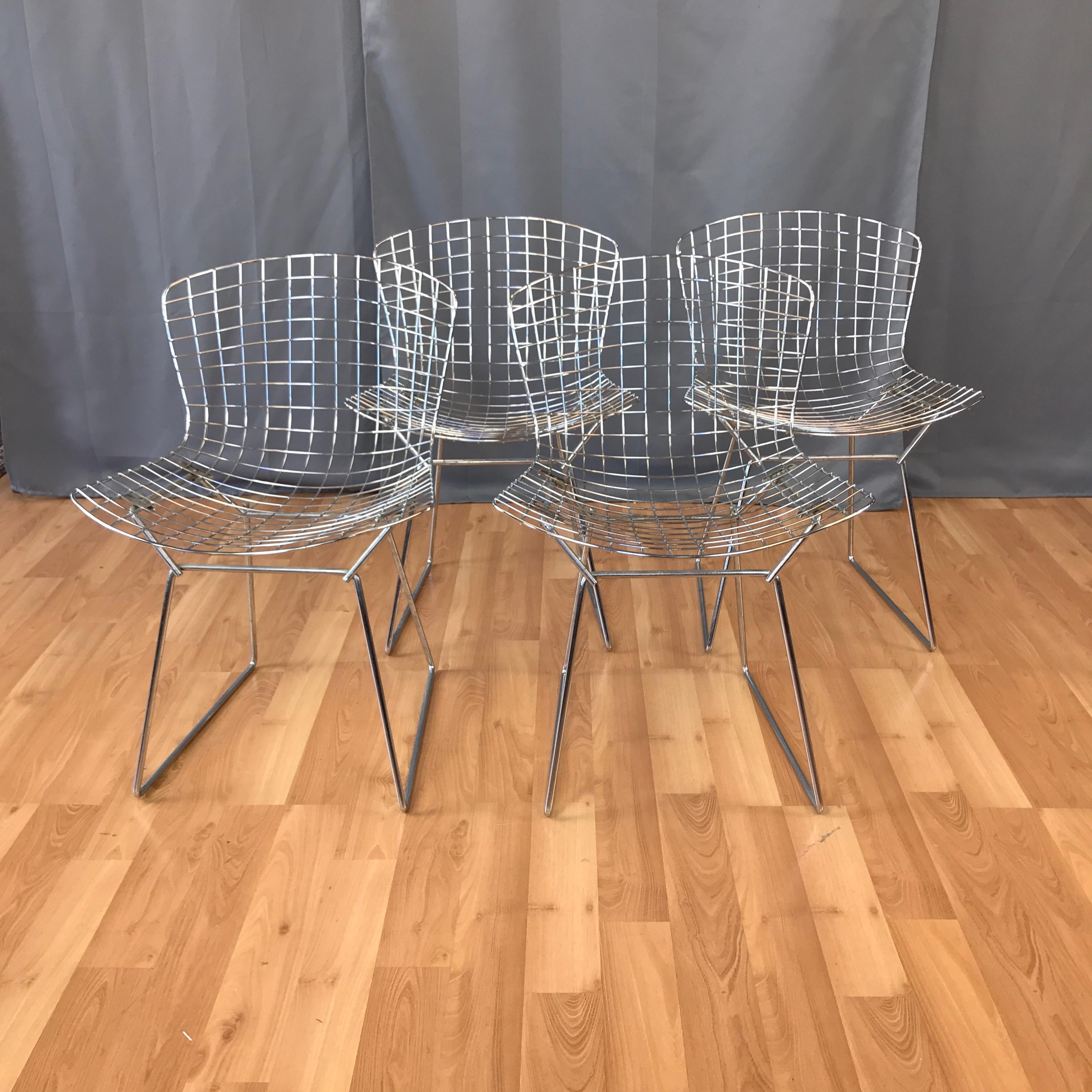 Mid-Century Modern Four Bertoia Chrome Side Chairs for Knoll