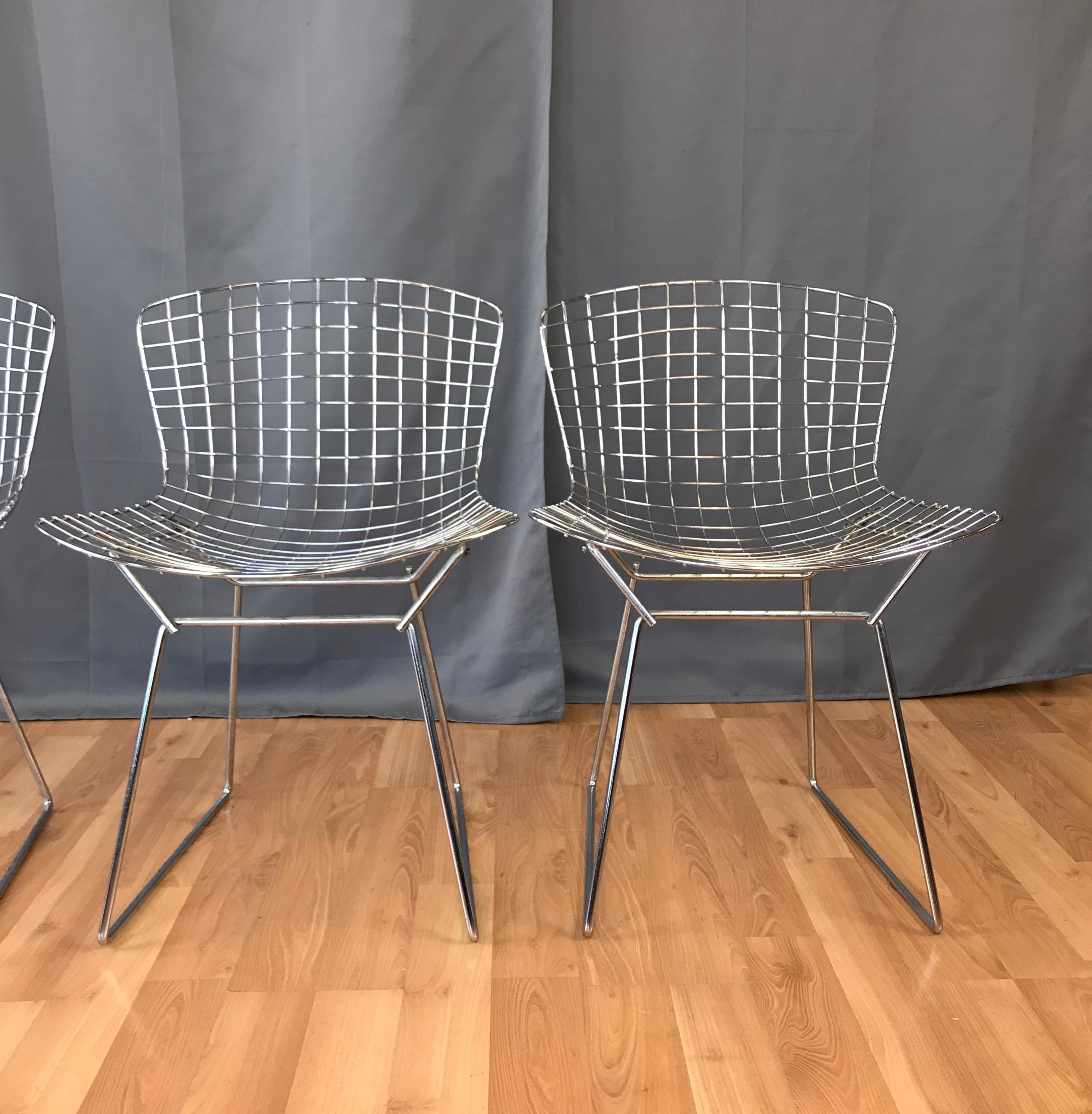 Metal Four Bertoia Chrome Side Chairs for Knoll