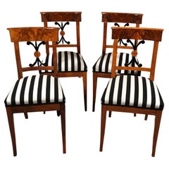 Four Biedermeier Chairs, 1820, Walnut