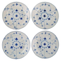 Four Bing & Grøndahl Blue Fluted Salad Plates, Mid 20th Century