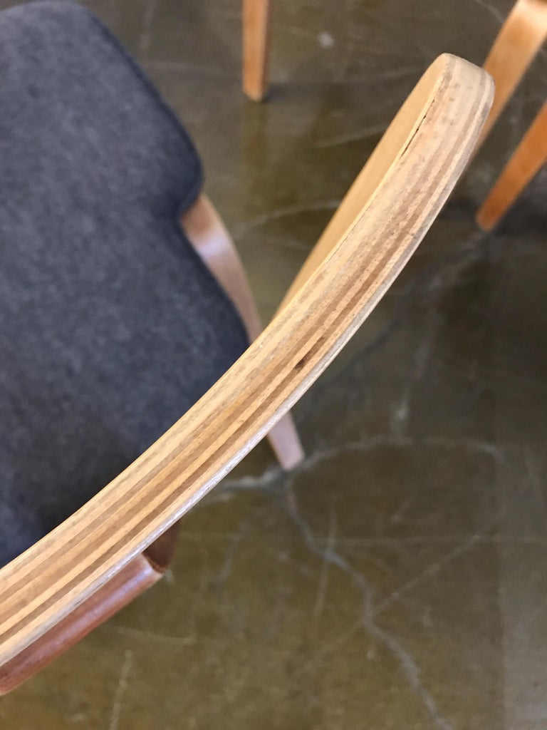 Four Birch Plywood Chairs with Upholstered Seats For Sale at 1stDibs