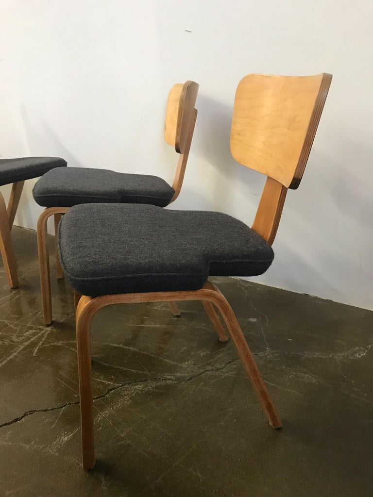 Four Birch Plywood Chairs with Upholstered Seats For Sale at 1stDibs