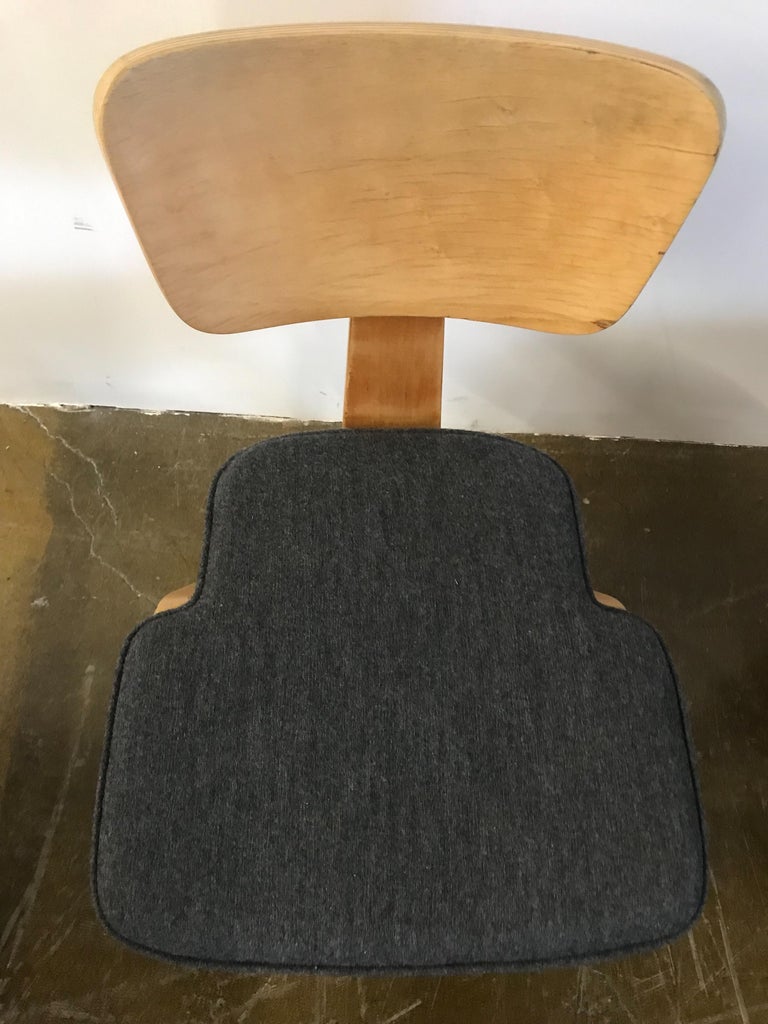 Four Birch Plywood Chairs with Upholstered Seats For Sale at 1stDibs