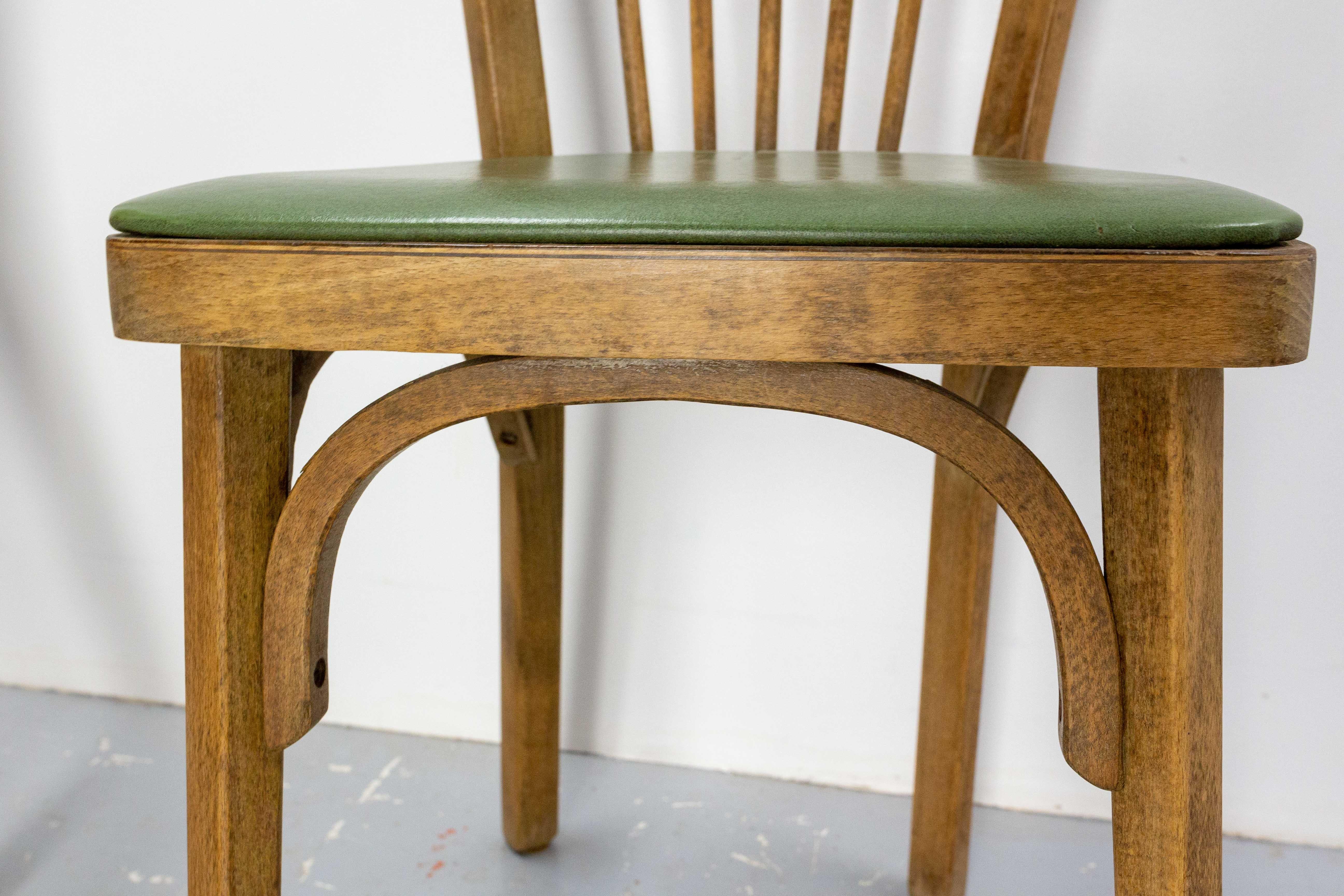 Four Bistro Dining Chairs Baumann Beech and Skai France Midcentury, circa 1950 For Sale 1