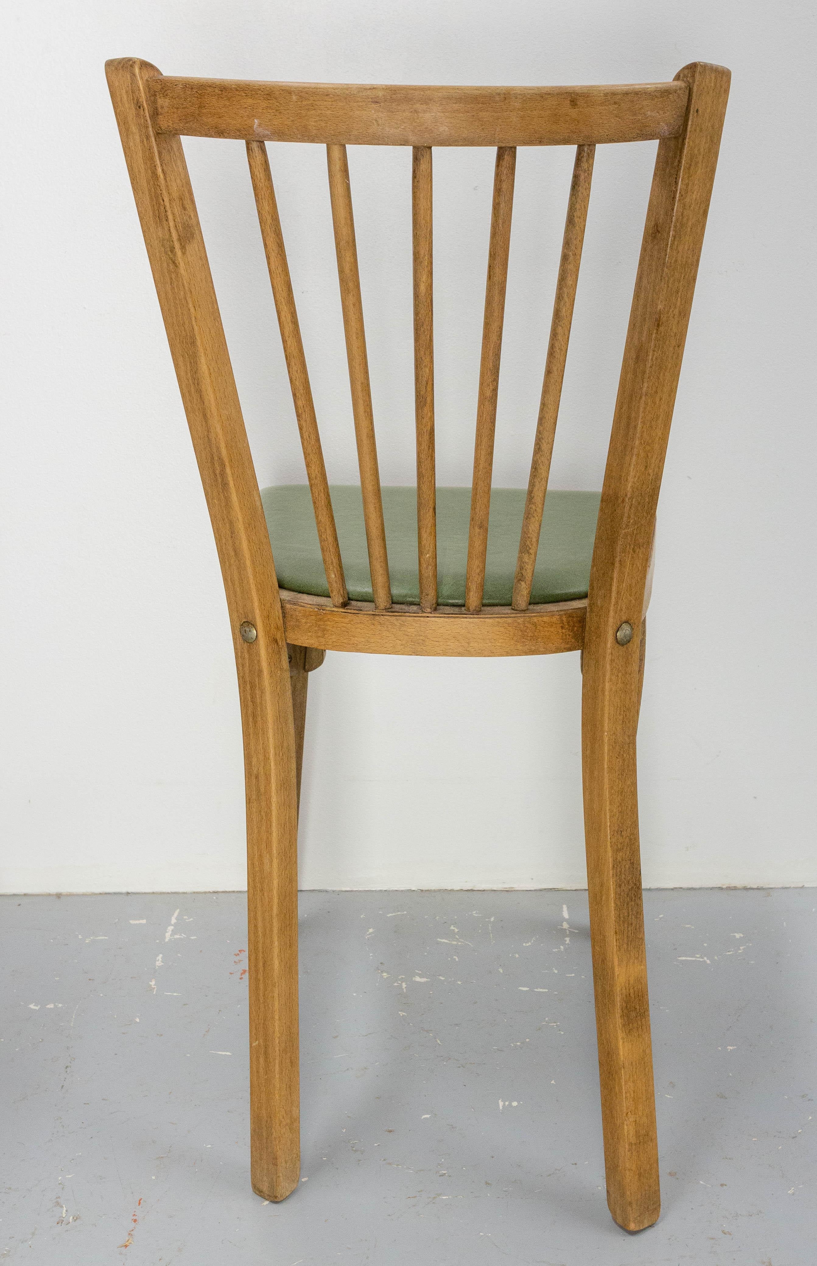 Four Bistro Dining Chairs Baumann Beech and Skai France Midcentury, circa 1950 For Sale 3