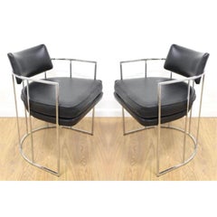 Four Black and Chrome Milo Baughman Barrel Dining Chairs