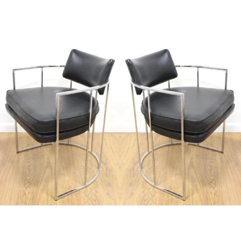 American Four Black and Chrome Milo Baughman Barrel Dining Chairs