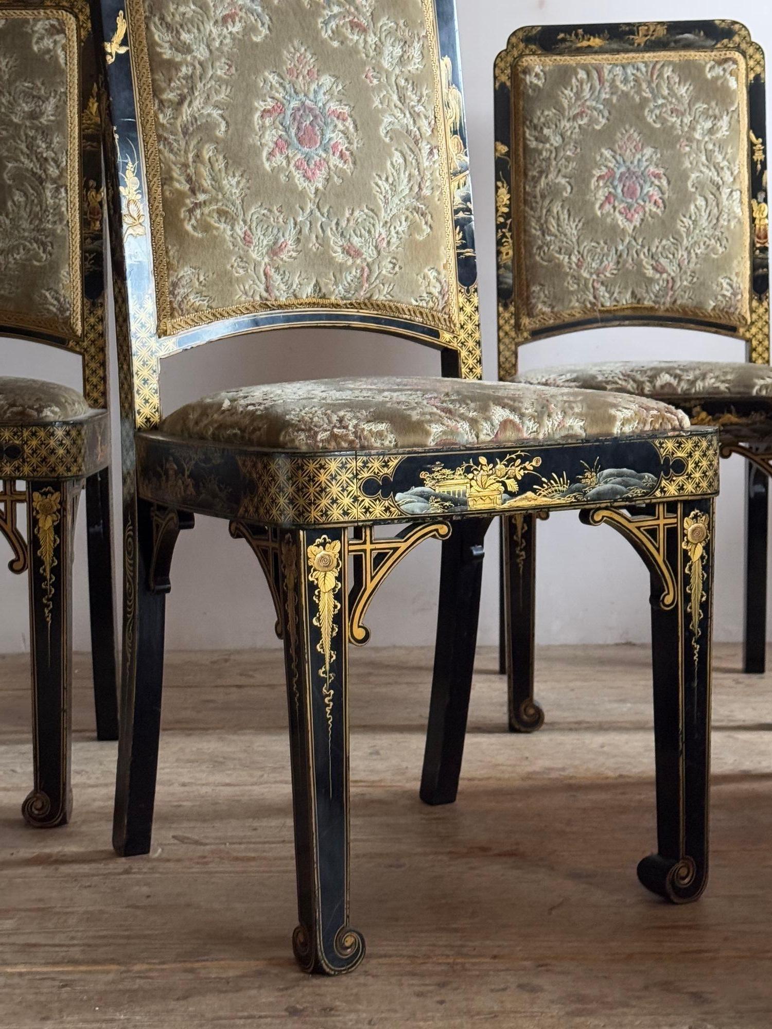black and gold lacquered chinoiserie dining chairs. For Sale 6
