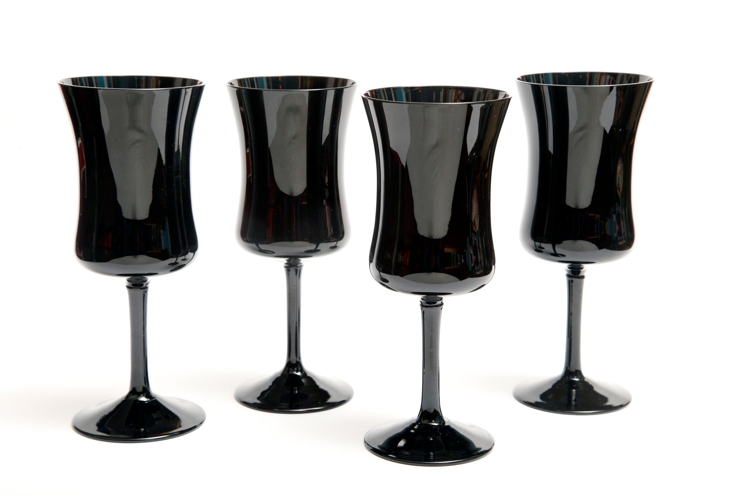 Mid-Century Modern Four Black Elegant Glasses by Zbigniew Horbowy, Poland, 1970s For Sale