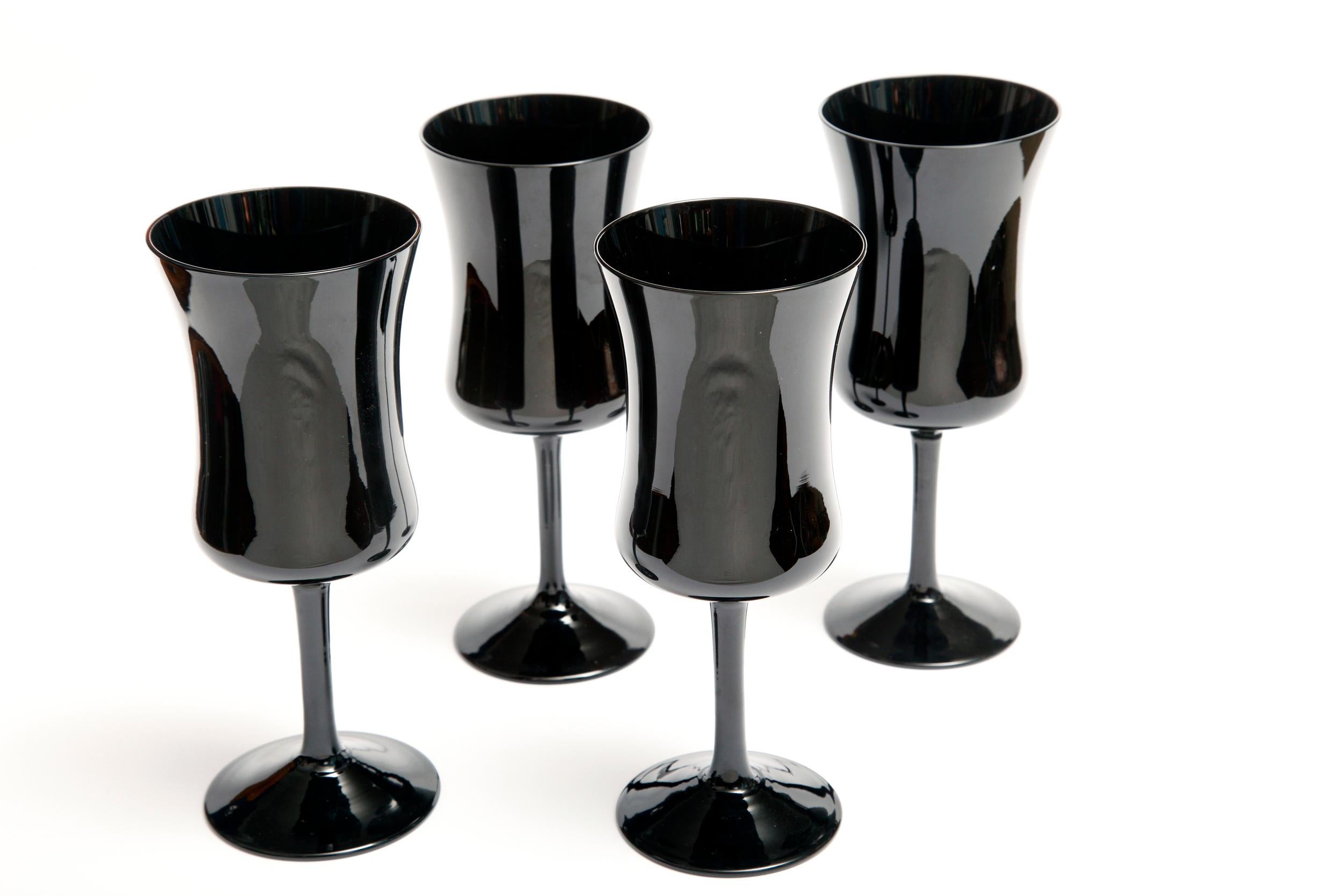 Polish Four Black Elegant Glasses by Zbigniew Horbowy, Poland, 1970s For Sale