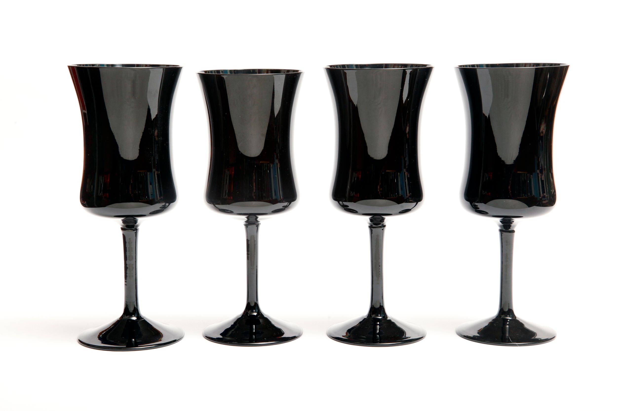 Hand-Carved Four Black Elegant Glasses by Zbigniew Horbowy, Poland, 1970s For Sale