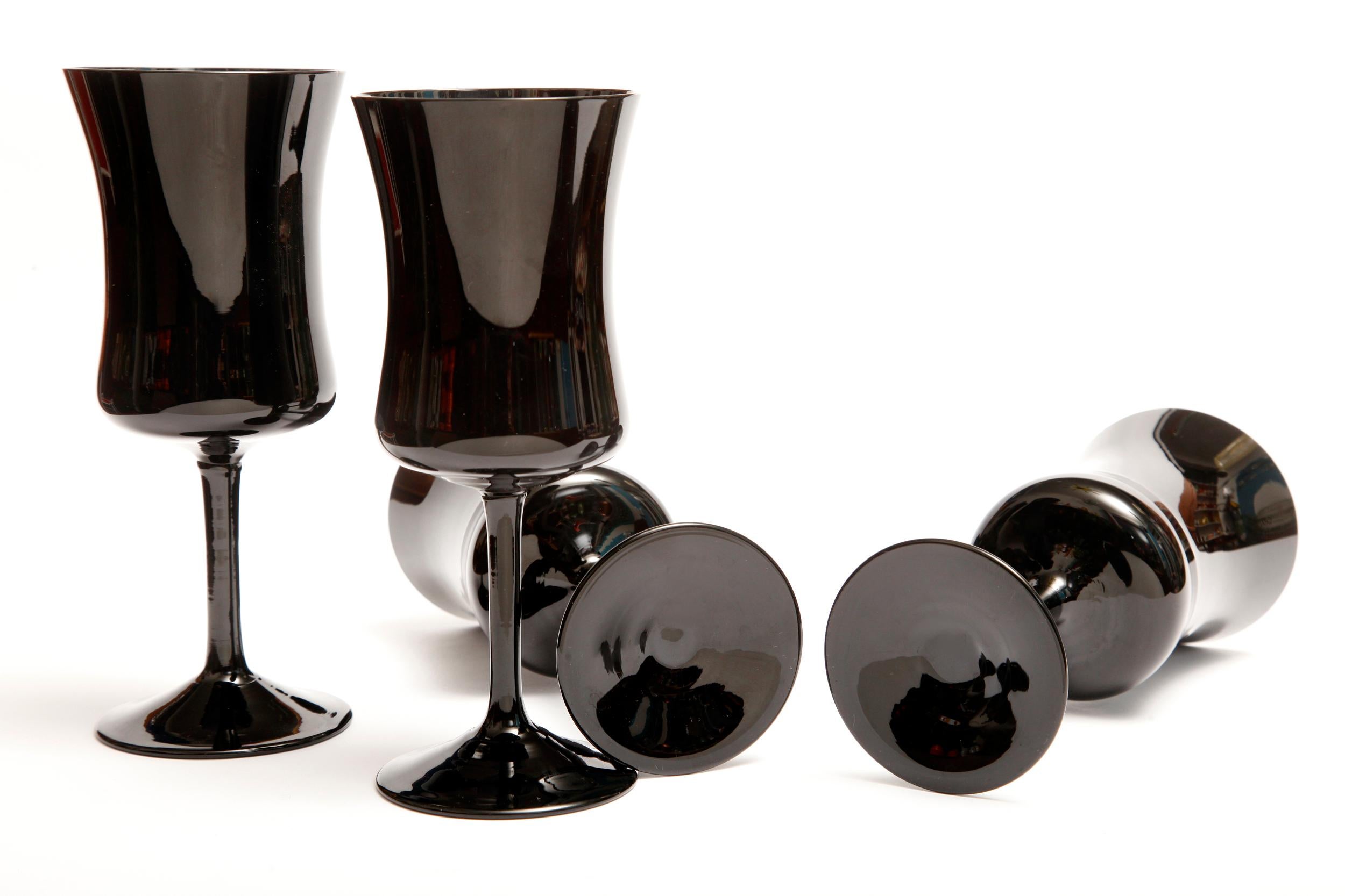 Late 20th Century Four Black Elegant Glasses by Zbigniew Horbowy, Poland, 1970s For Sale