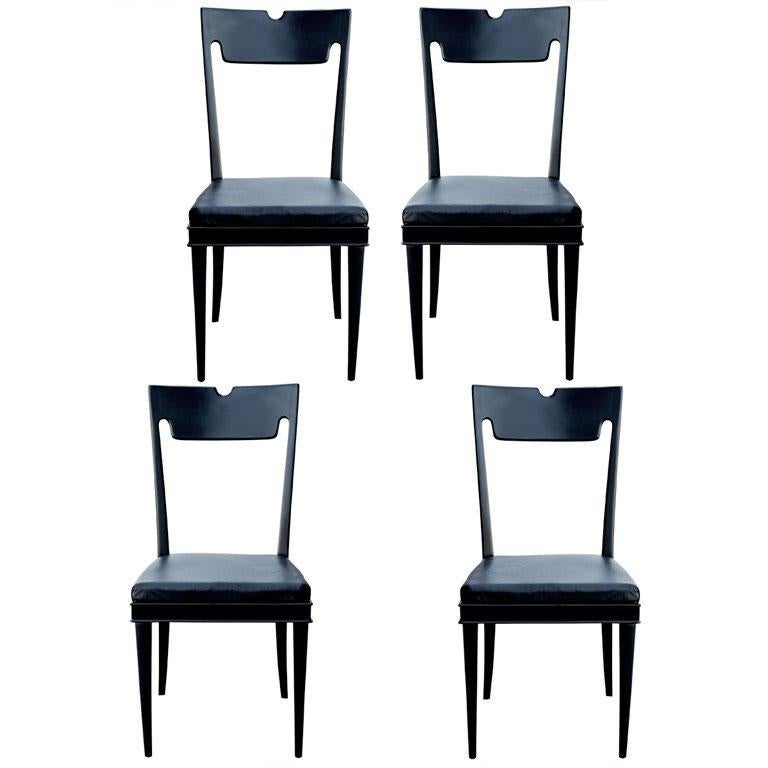 Four Black Lacquered Chairs by Paolo Buffa