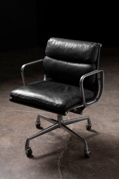 Four Black Leather Herman Miller Charles & Ray Eames Soft Pad Management Chairs
