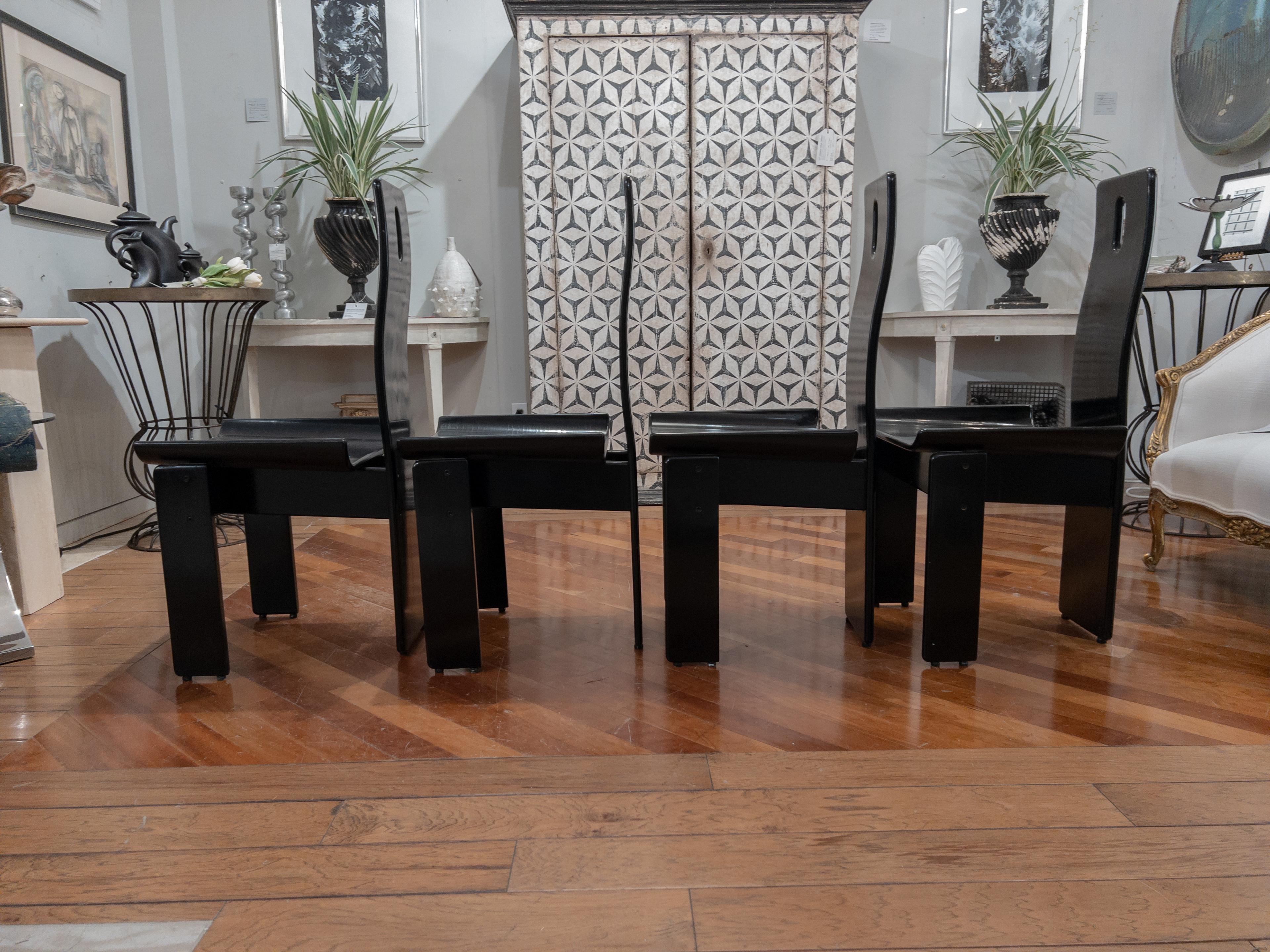 Lacquer Four Black Post Modern Chairs For Sale