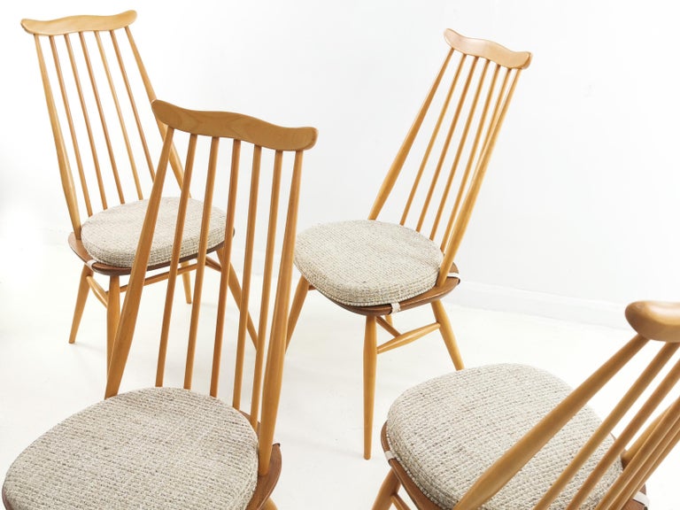 Four Blonde Vintage Ercol Elm and Beech Goldsmith Dining Chairs