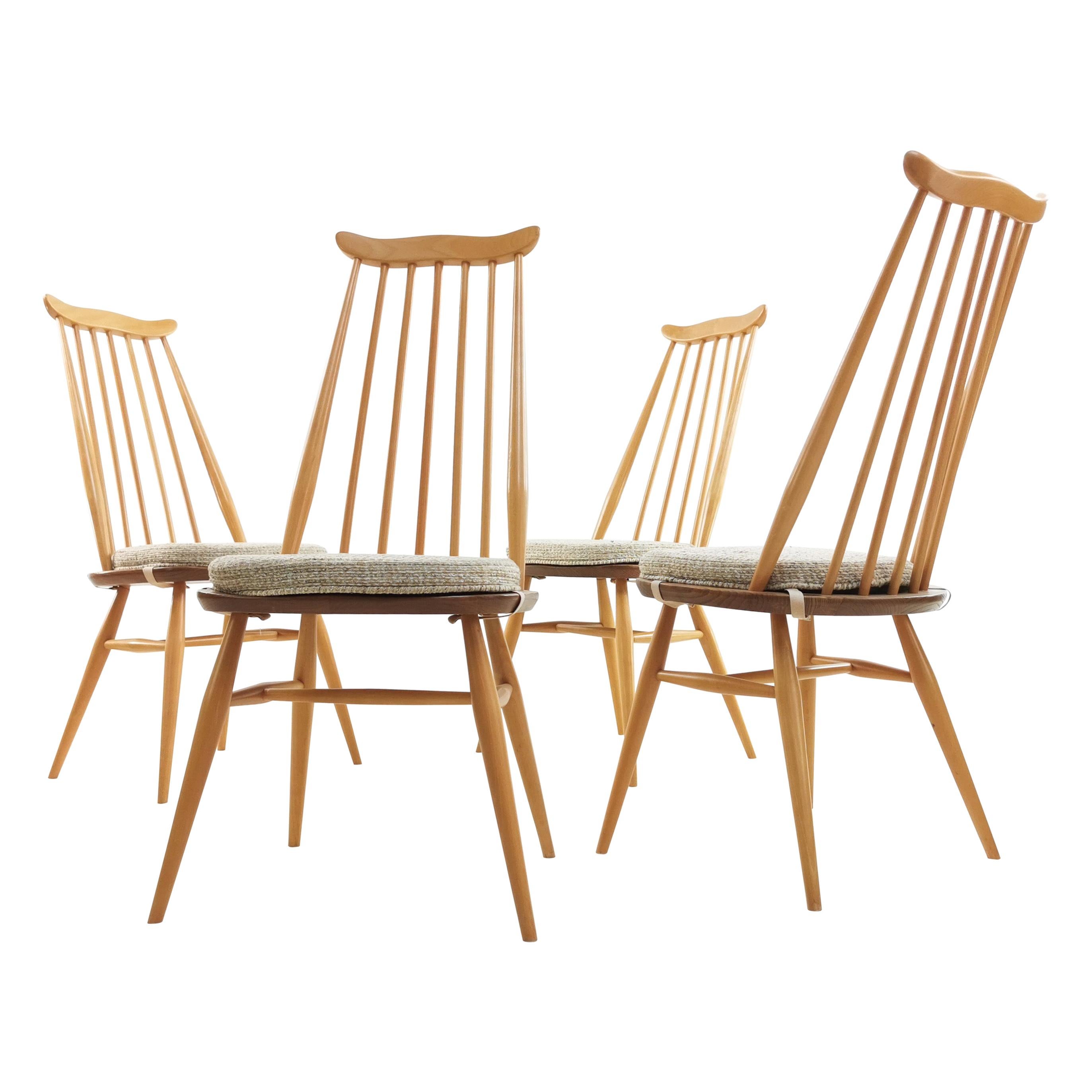Four Blonde Vintage Ercol Elm and Beech Goldsmith Dining Chairs