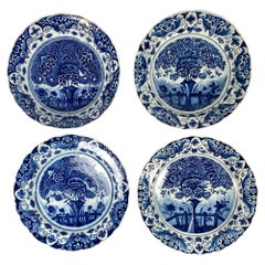 Vier blaue und weiße Delft Chargers Hand gemalt Niederlande 18. Jahrhundert Ca-1780