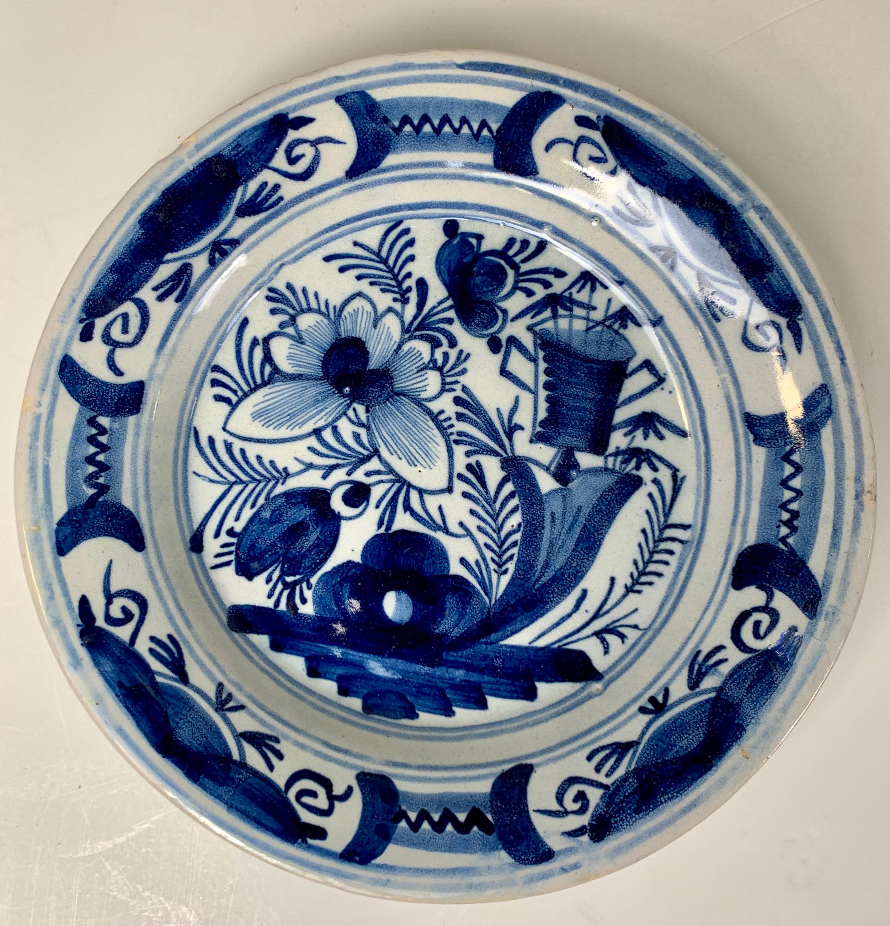 Dutch Four Blue and White Delft Dishes Made, Circa 1820