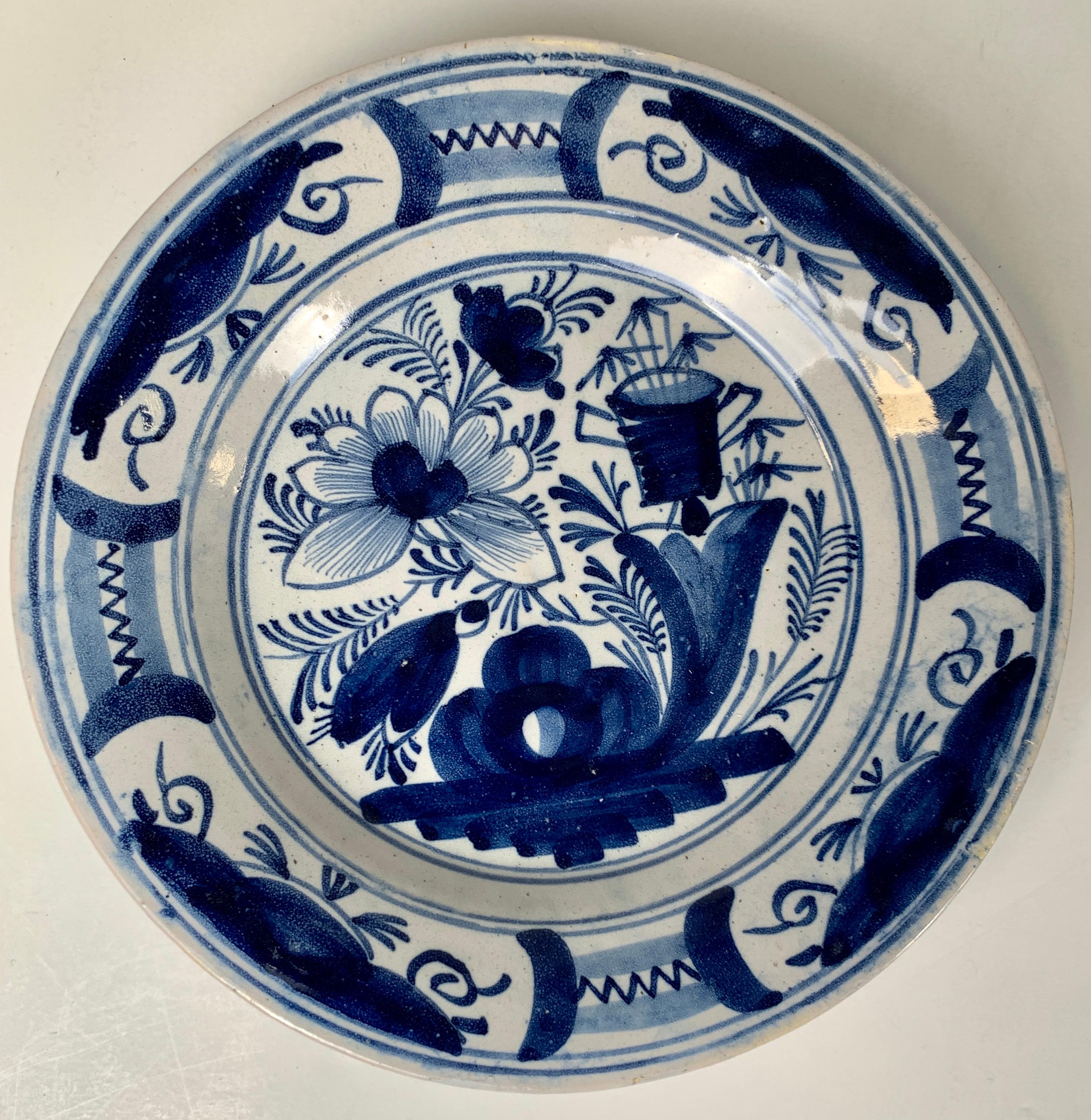 Hand-Painted Four Blue and White Delft Dishes Made, Circa 1820