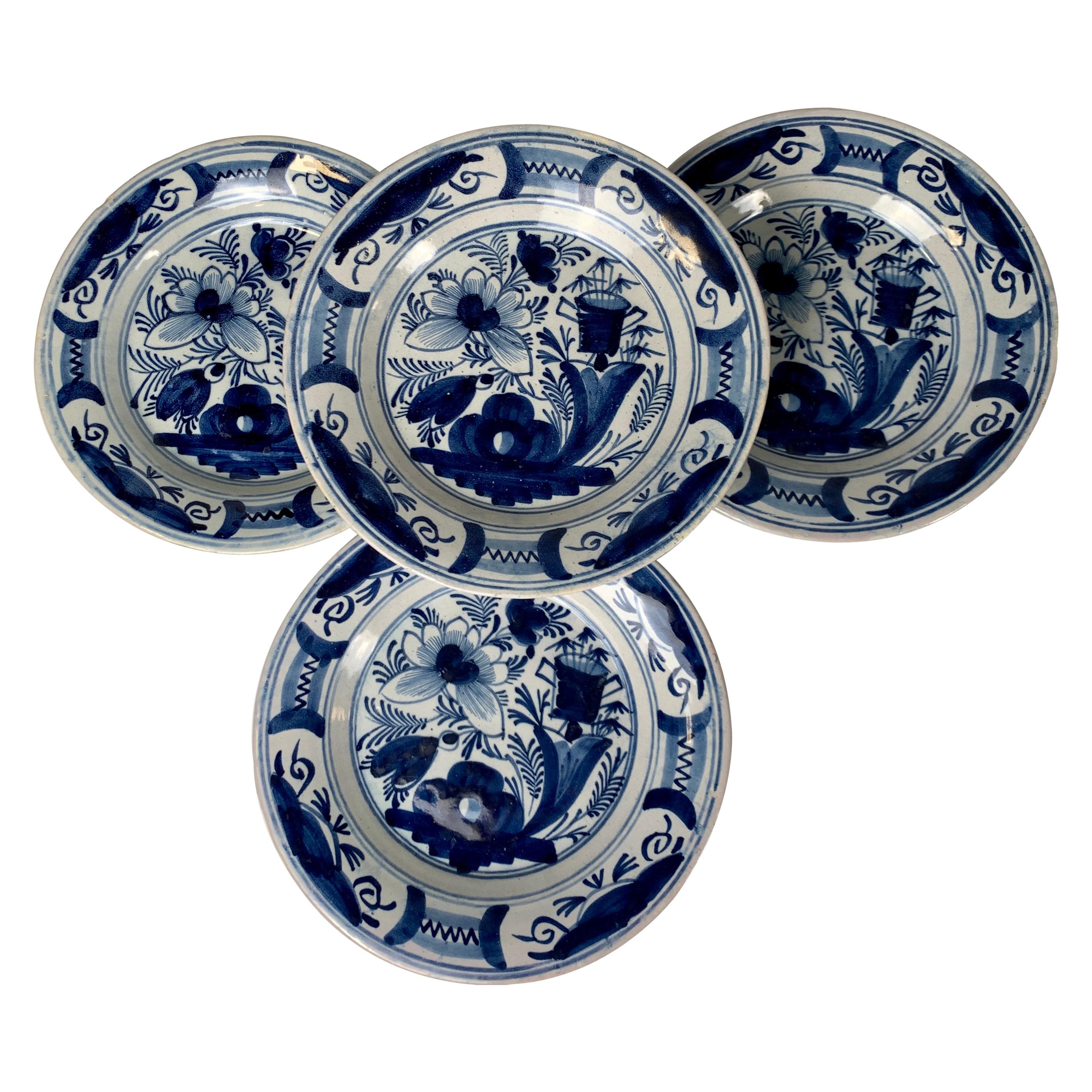Four Blue and White Delft Dishes Made, Circa 1820