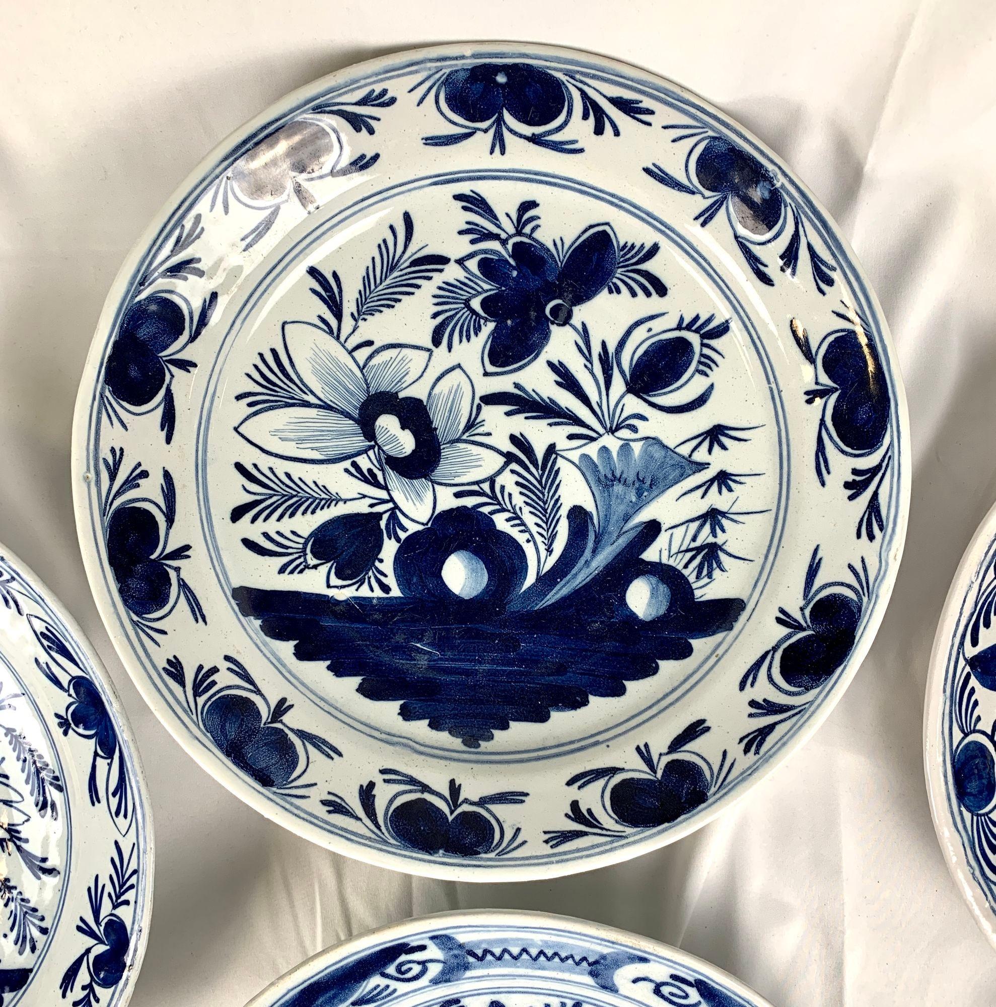 Hand-Painted Four Blue and White Dutch Delft Chargers Netherlands Circa 1800